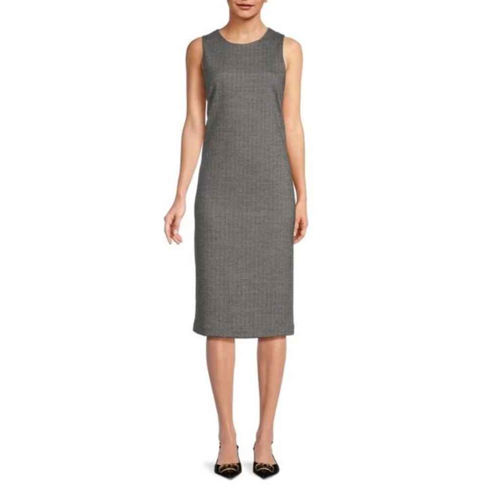 J. McLaughlin Women’s Size 8 Gray White Pinstripe Cotton Wool Murphy Midi Dress